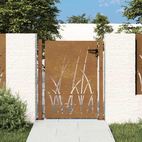 vidaXL Puerta de jardín acero corten diseño hierba 105x155 cm