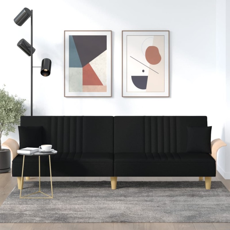 vidaXL Sofá cama con reposabrazos tela negro vidaXL Sofá cama con reposabrazos tela negro