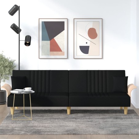 vidaXL Sofá cama con reposabrazos tela negro