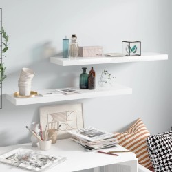 vidaXL Estante flotante de pared 2 uds MDF blanco brillo 90x23,5x3,8cm