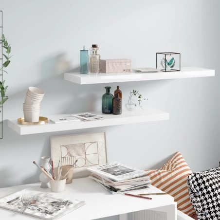 vidaXL Estante flotante de pared 2 uds MDF blanco brillo 90x23,5x3,8cm