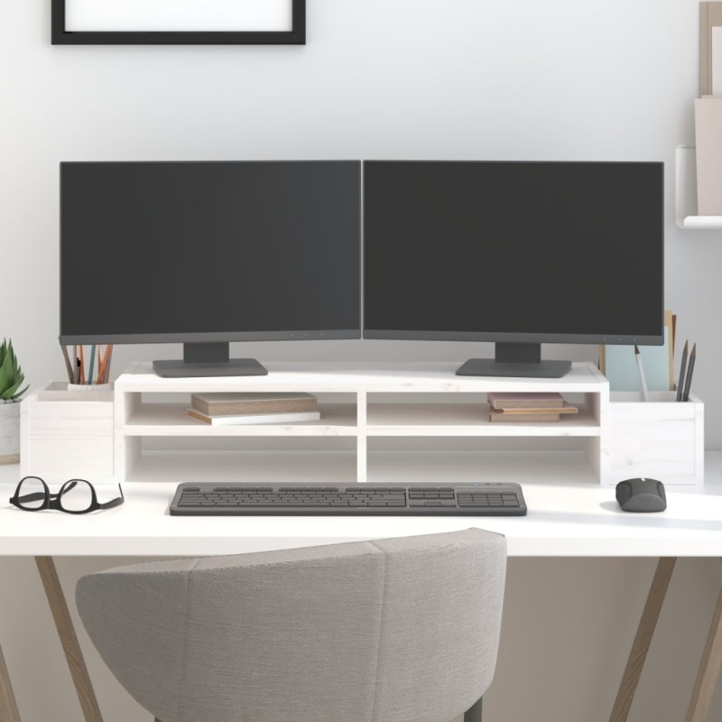 vidaXL Soporte para monitor madera maciza pino blanco 100x27,5x15 cm vidaXL Soporte para monitor madera maciza pino blanco 100x27,5x15 cm