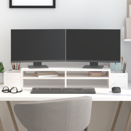 vidaXL Soporte para monitor madera maciza pino blanco 100x27,5x15 cm