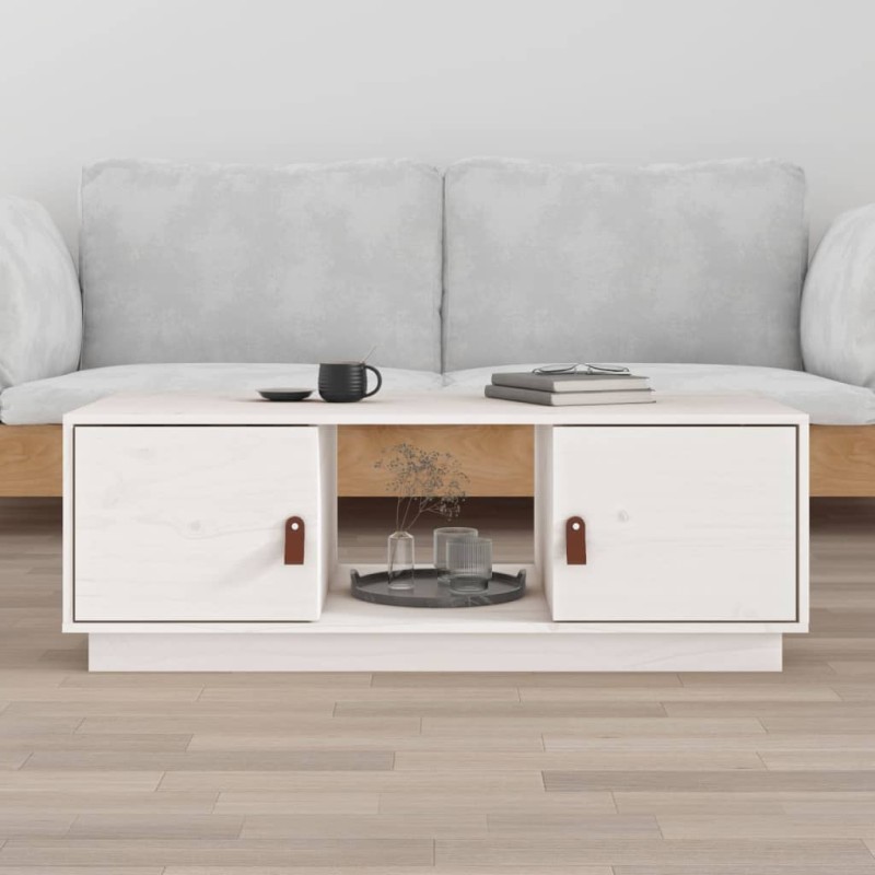 vidaXL Mesa de centro de madera maciza de pino blanco 100x50x35 cm vidaXL Mesa de centro de madera maciza de pino blanco 100x50x35 cm