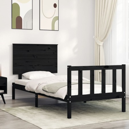 vidaXL Estructura de cama con cabecero madera maciza negro 100x200 cm