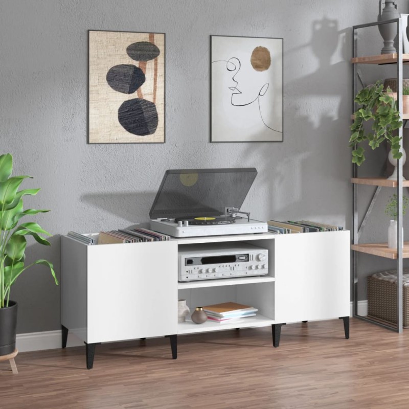 vidaXL Mueble discos madera contrachapada blanco brillo 121x38x48 cm vidaXL Mueble discos madera contrachapada blanco brillo 121x38x48 cm