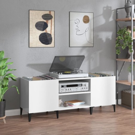 vidaXL Mueble discos madera contrachapada blanco brillo 121x38x48 cm