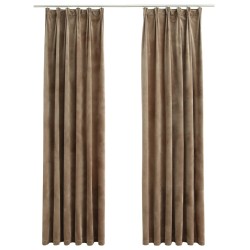 vidaXL Cortinas opacas con ganchos 2 pzas terciopelo beige 140x175 cm