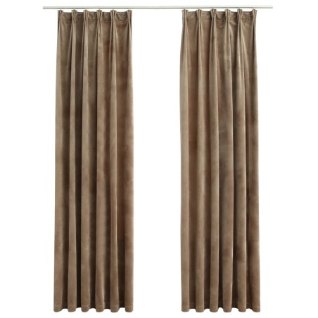vidaXL Cortinas opacas con ganchos 2 pzas terciopelo beige 140x175 cm