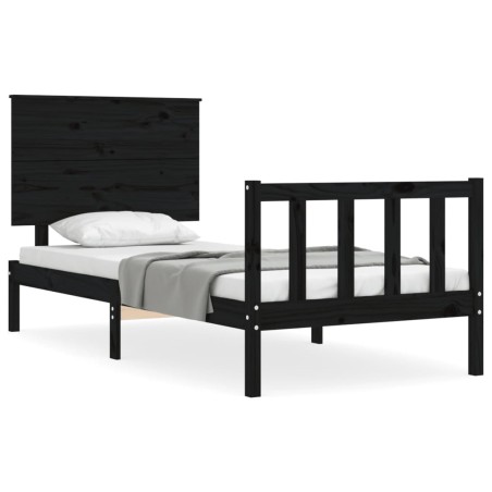 vidaXL Estructura de cama con cabecero madera maciza negro 100x200 cm
