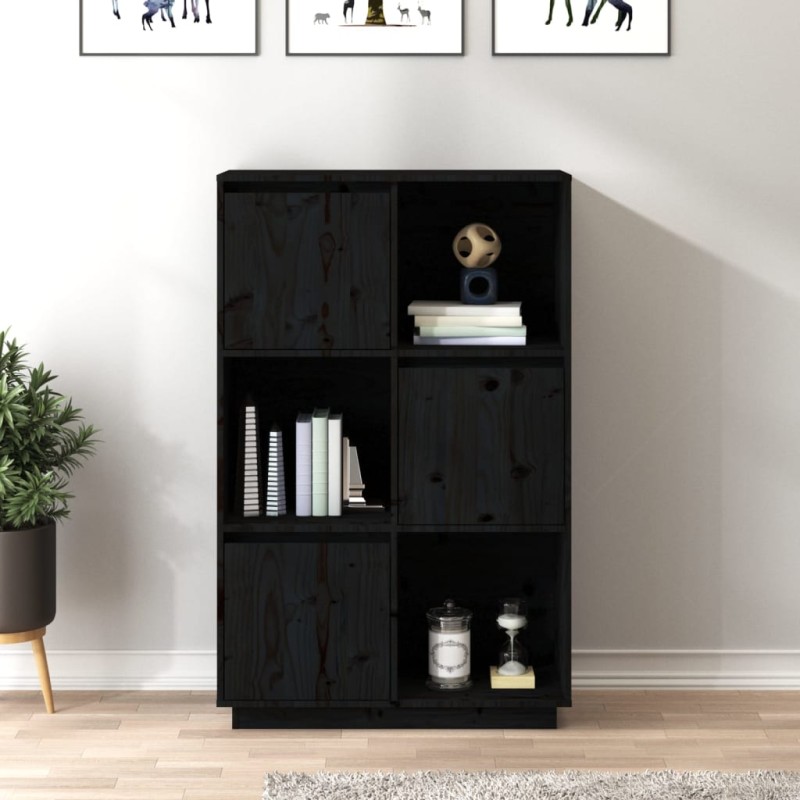 vidaXL Aparador alto de madera maciza de pino negro 74x35x117 cm vidaXL Aparador alto de madera maciza de pino negro 74x35x117 cm