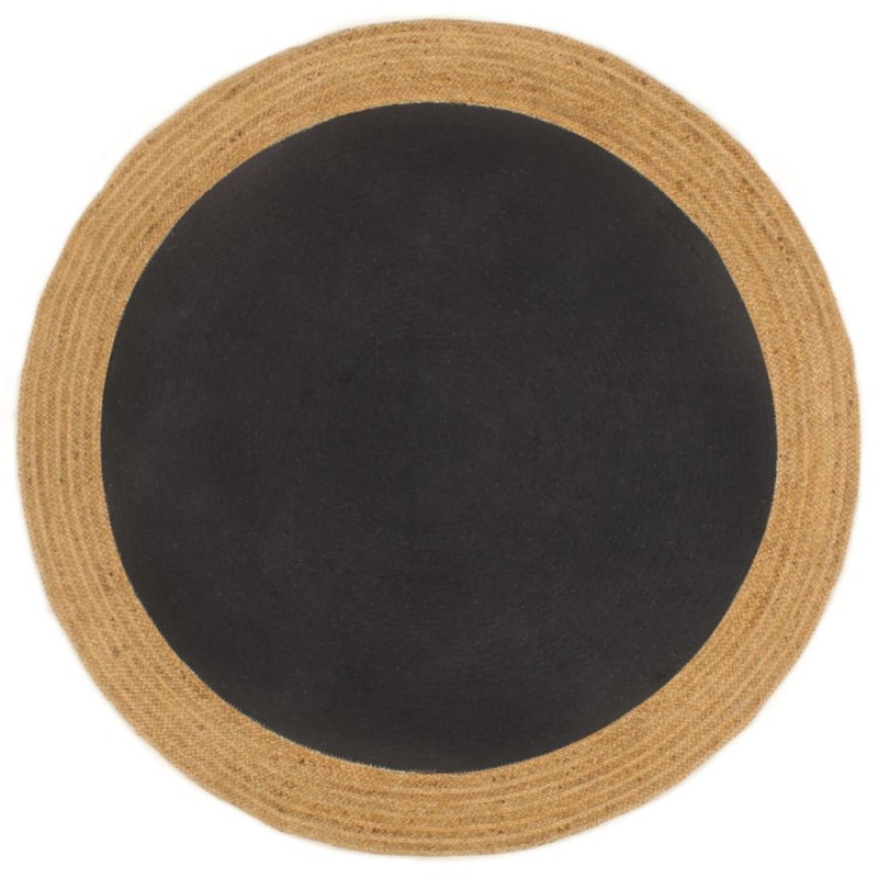 vidaXL Alfombra trenzada yute y algodón redonda negra y natural 150 cm vidaXL Alfombra trenzada yute y algodón redonda negra y natural 150 cm