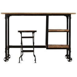 vidaXL Escritorio y taburete plegable madera maciza mango 115x50x76 