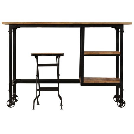 vidaXL Escritorio y taburete plegable madera maciza mango 115x50x76 