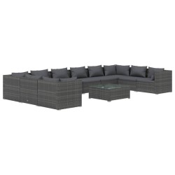 vidaXL Set de muebles de jardín 11 pzas y cojines ratán sintético gris