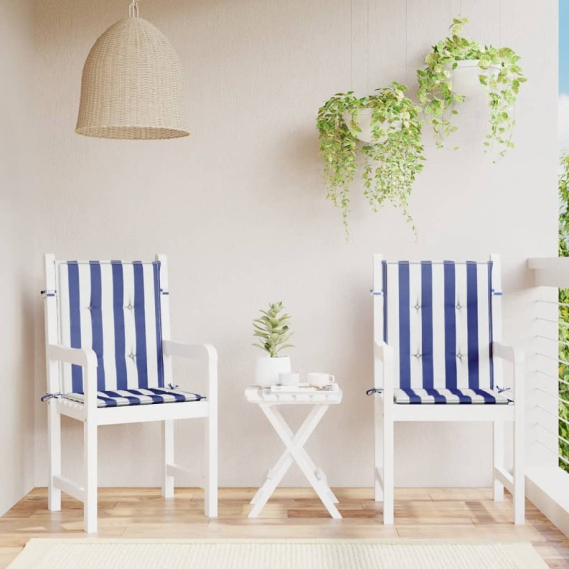 vidaXL Cojines silla de respaldo bajo 2 uds tela a rayas azul y blanco vidaXL Cojines silla de respaldo bajo 2 uds tela a rayas azul y blanco