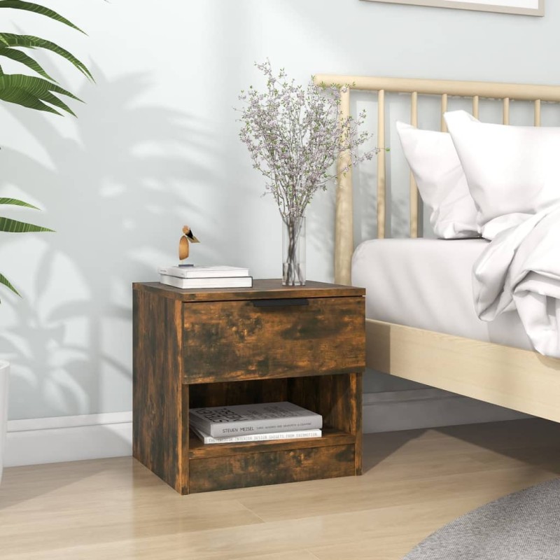 vidaXL Mesita de noche madera contrachapada color roble ahumado vidaXL Mesita de noche madera contrachapada color roble ahumado