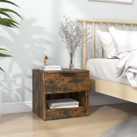 vidaXL Mesita de noche madera contrachapada color roble ahumado