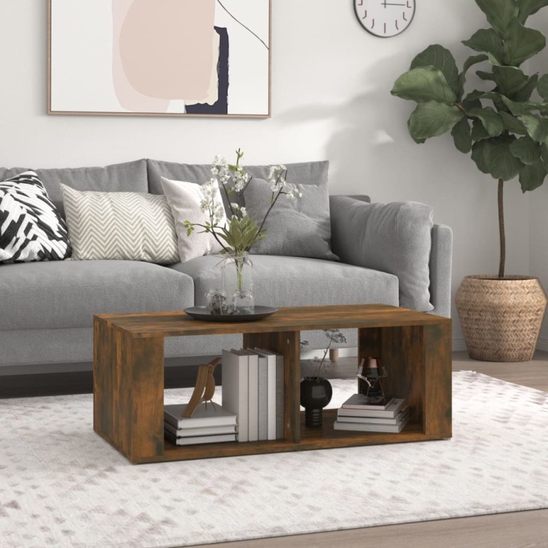 vidaXL Mesa de centro madera contrachapada roble ahumado 100x50x36 cm vidaXL Mesa de centro madera contrachapada roble ahumado 100x50x36 cm
