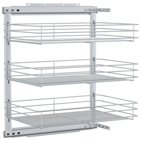 vidaXL Cesta de cocina extraíble 3 niveles plateada 47x35x56 cm