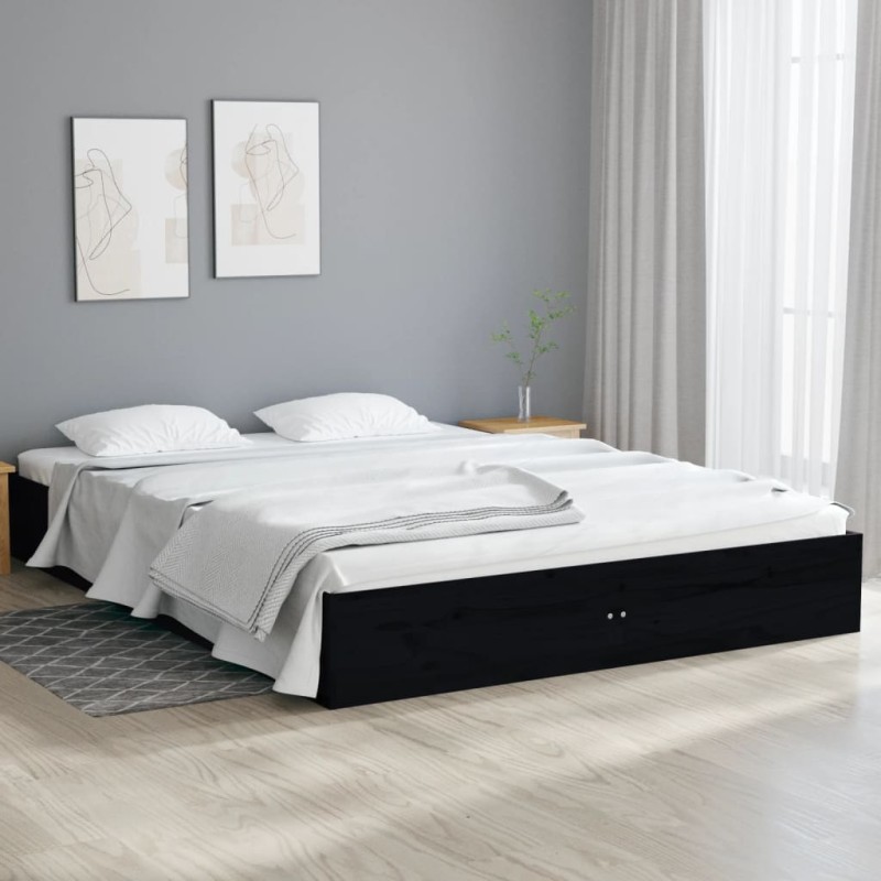 vidaXL Estructura de cama doble pequeña madera maciza negro 120x190 cm