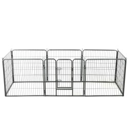 vidaXL Corral para perros 8 paneles de acero 80x80 cm negro 