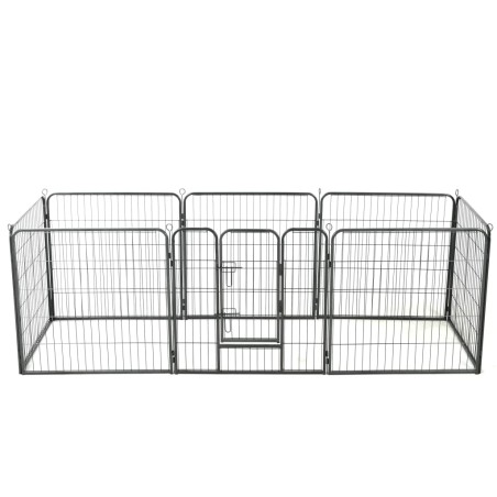 vidaXL Corral para perros 8 paneles de acero 80x80 cm negro 