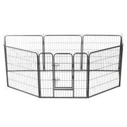 vidaXL Corral para perros 8 paneles de acero 80x80 cm negro 
