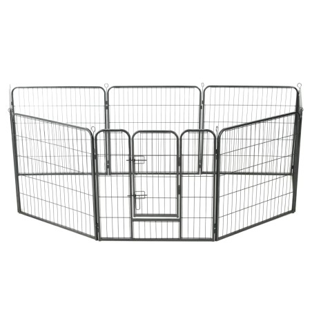 vidaXL Corral para perros 8 paneles de acero 80x80 cm negro 