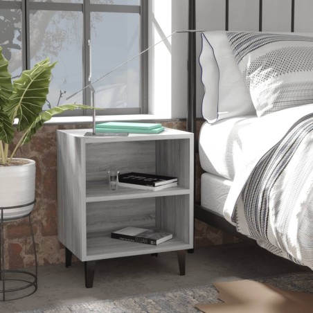 vidaXL Mesitas de noche 2 uds patas de metal gris Sonoma 40x30x50 cm