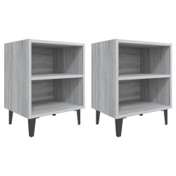 vidaXL Mesitas de noche 2 uds patas de metal gris Sonoma 40x30x50 cm