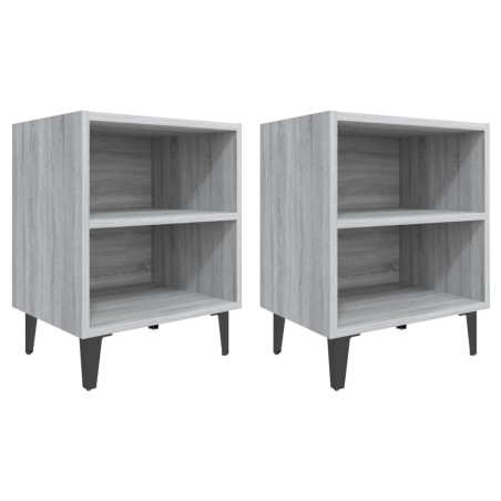vidaXL Mesitas de noche 2 uds patas de metal gris Sonoma 40x30x50 cm