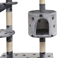 vidaXL Rascador para gatos poste rascador de sisal 125 cm huellas gris