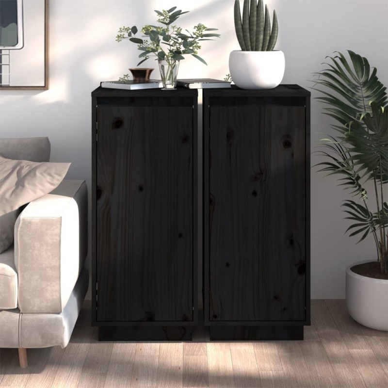 vidaXL Aparador 2 uds madera maciza de pino negro 31,5x34x75 cm vidaXL Aparador 2 uds madera maciza de pino negro 31,5x34x75 cm
