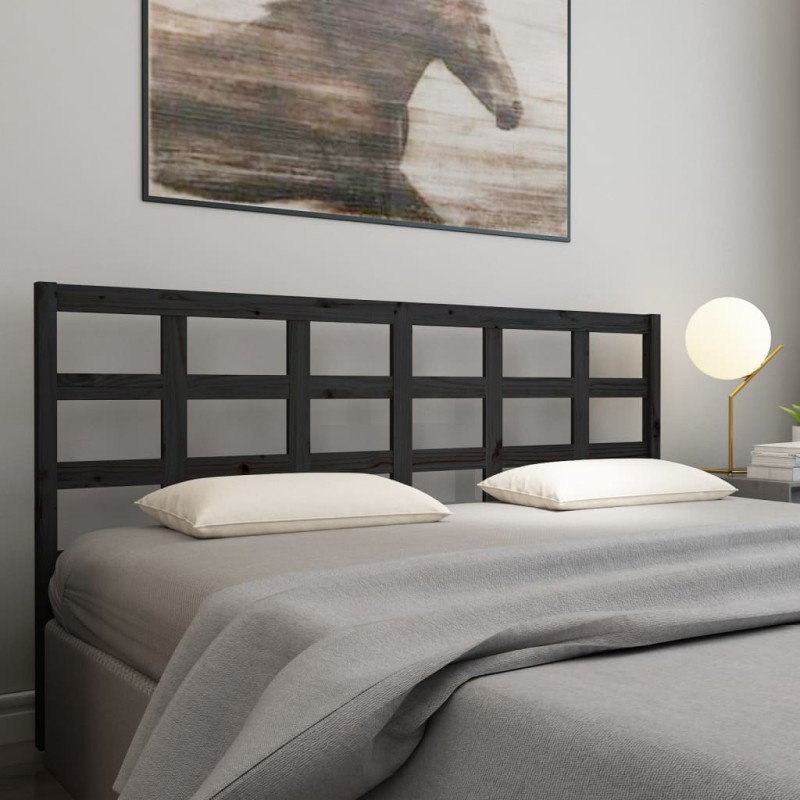 vidaXL Cabecero de cama madera maciza de pino negro 205,5x4x100 cm