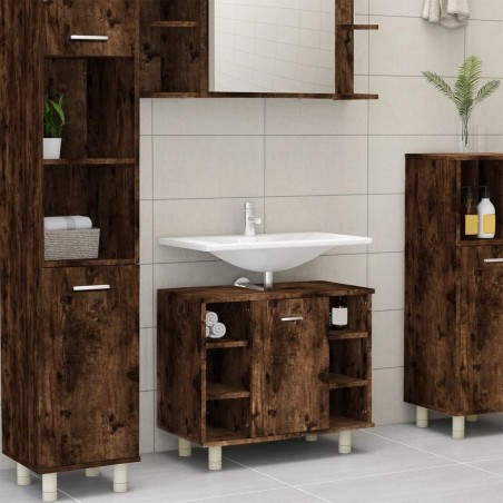 vidaXL Armario de baño madera contrachapada roble ahumado 60x32x53,5cm