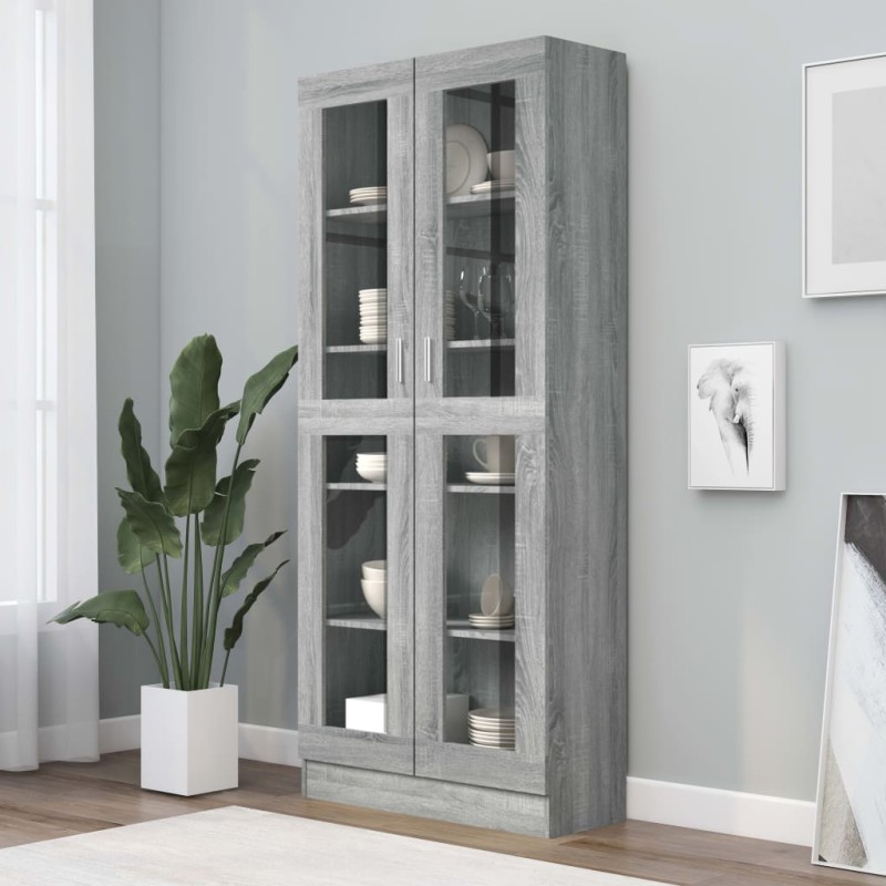 vidaXL Vitrina de madera contrachapada gris sonoma 82,5x30,5x185,5 cm vidaXL Vitrina de madera contrachapada gris sonoma 82,5x30,5x185,5 cm