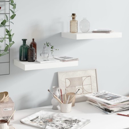 vidaXL Estante flotante de pared 2 uds MDF blanco brillo 40x23x3,8 cm