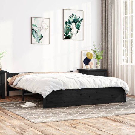 vidaXL Estructura de cama de madera maciza negro 140x190 cm