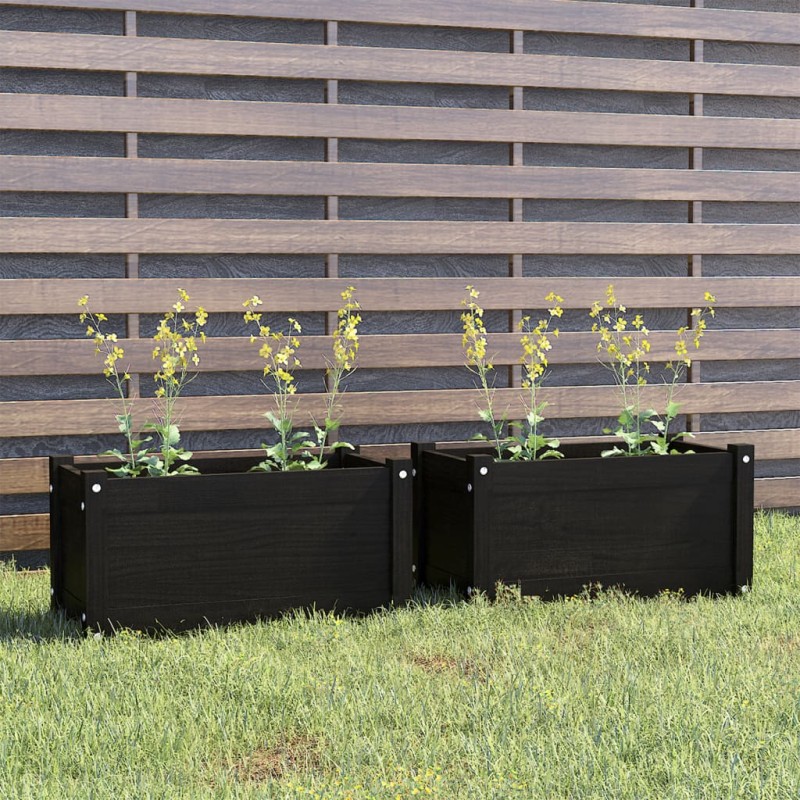 vidaXL Jardineras 2 uds madera maciza de pino negro 60x31x31 cm vidaXL Jardineras 2 uds madera maciza de pino negro 60x31x31 cm