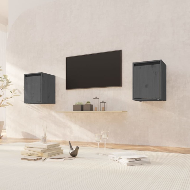 vidaXL Armario de pared 2 uds madera maciza de pino gris 30x30x40 cm