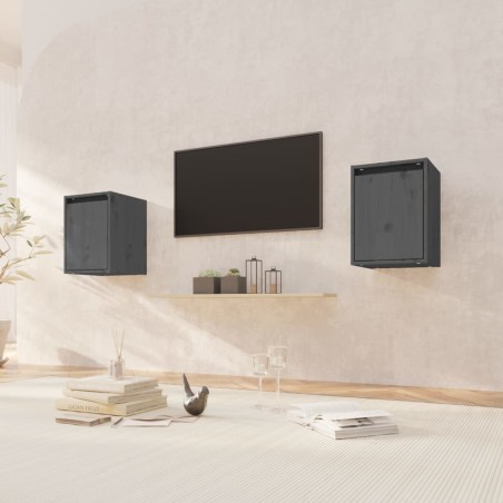 vidaXL Armario de pared 2 uds madera maciza de pino gris 30x30x40 cm