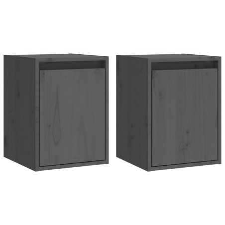 vidaXL Armario de pared 2 uds madera maciza de pino gris 30x30x40 cm
