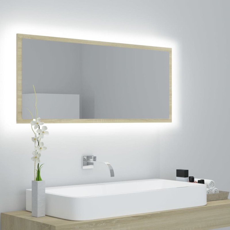 vidaXL Espejo de baño LED acrílico color roble Sonoma 100x8,5x37 cm vidaXL Espejo de baño LED acrílico color roble Sonoma 100x8,5x37 cm