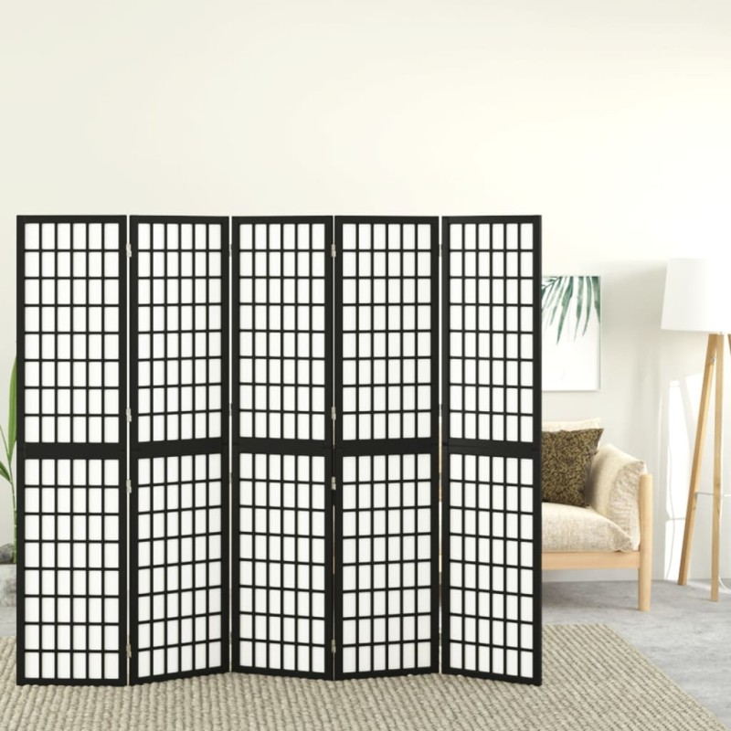 vidaXL Biombo plegable con 5 paneles estilo japonés negro 200x170 cm vidaXL Biombo plegable con 5 paneles estilo japonés negro 200x170 cm