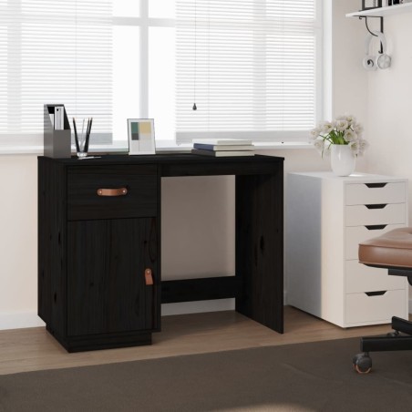 vidaXL Escritorio de madera maciza de pino negro 95x50x75 cm