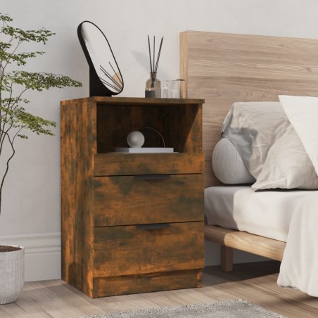 vidaXL Mesita de noche madera contrachapada color roble ahumado