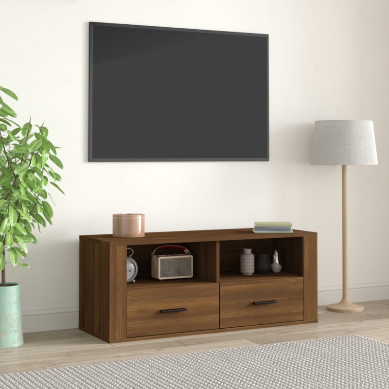 vidaXL Mueble TV madera contrachapada color marrón roble 100x35x40 cm