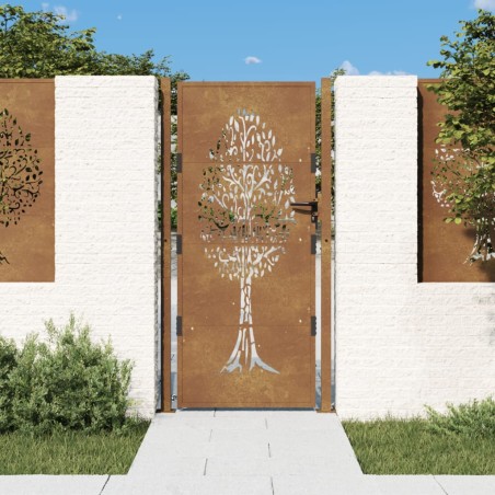 vidaXL Puerta de jardín acero corten diseño árbol 105x180 cm