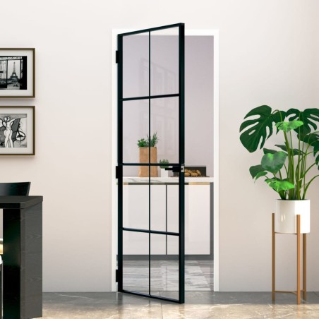 vidaXL Puerta de interior vidrio templado y aluminio negro 76x201,5 cm
